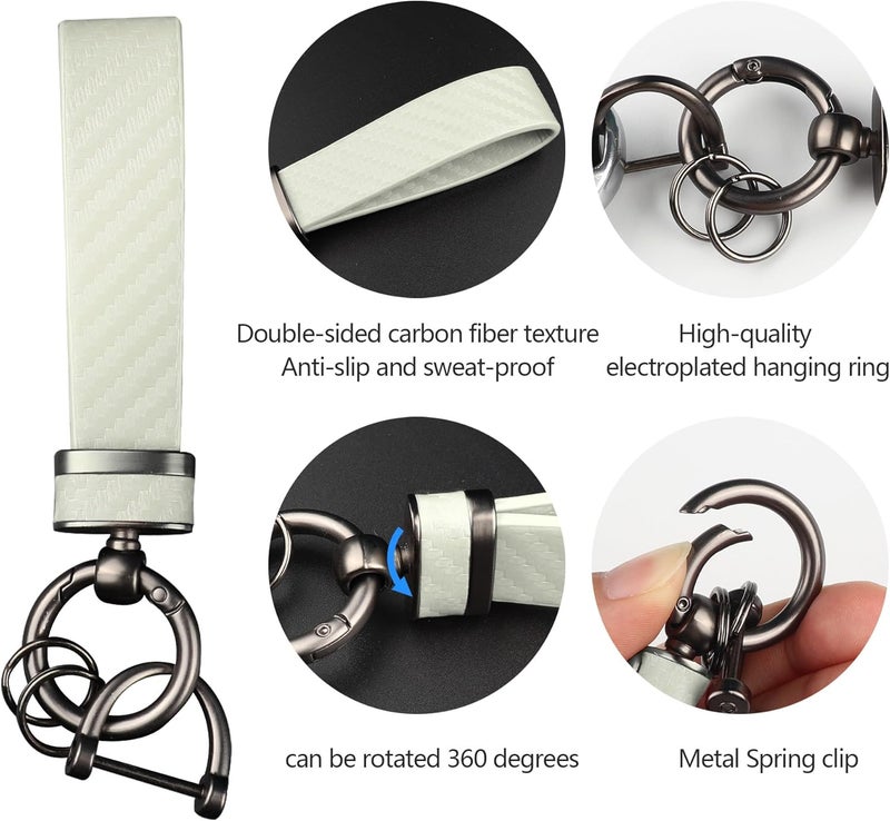 Turcee Carbon Fiber Car Keychain,Automotive Interior Accessories Keychains Leather Car Key Fob,Car Accessories Key Ring&Anti-Lost D-Ring(White) - Image 4